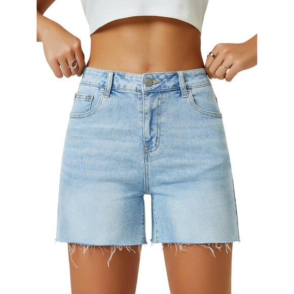 Womens High Waist Jean Shorts Microelastic Long Denim Casual Summer - Picture 2 of 4